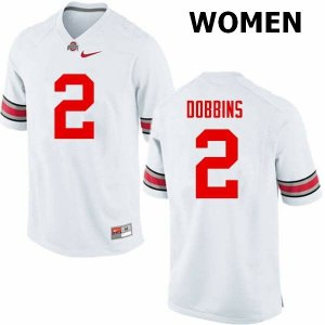 Women's Ohio State Buckeyes #2 J.K. Dobbins White Nike NCAA College Football Jersey Winter CKC2744SZ